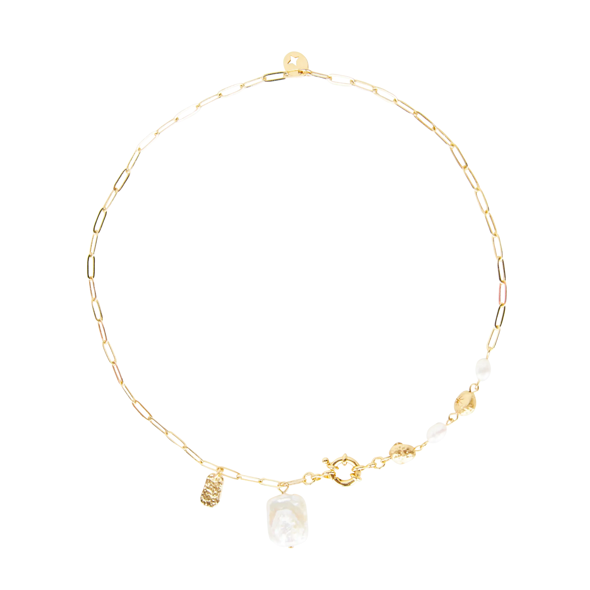 SESSUN  Collier chaîne à maillon long en laiton avec perles choya - Doré